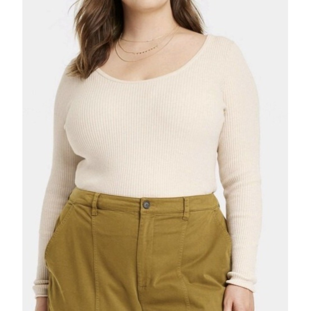 Women's Shrunken Rib Scoop Neck Pullover Sweater - Universal Thread XXL Tan